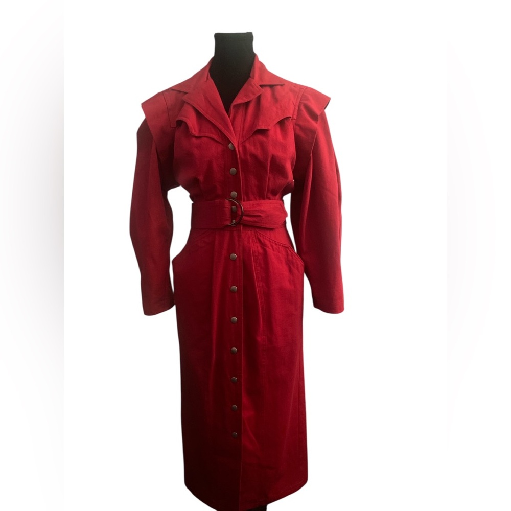 Karen Alexander Red Long Sleeve Puff Shirt Dress GUC 4